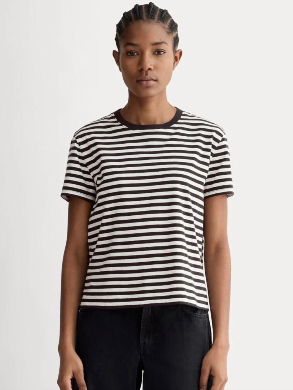 NEW Everlane The Box Cut Black & White Striped Short-Sleeve Crew Tee Small